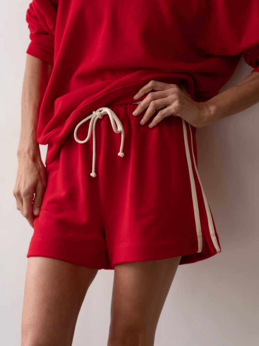 Donni Stripe Eco-Terry Short in Bell Pepper M